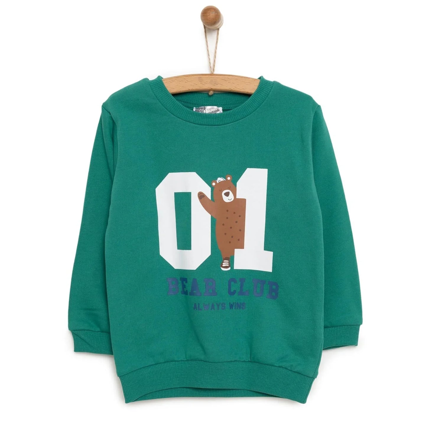 HelloBaby Basic Boy Low Raised  Bear Printed Sweatshirt - Dark Green