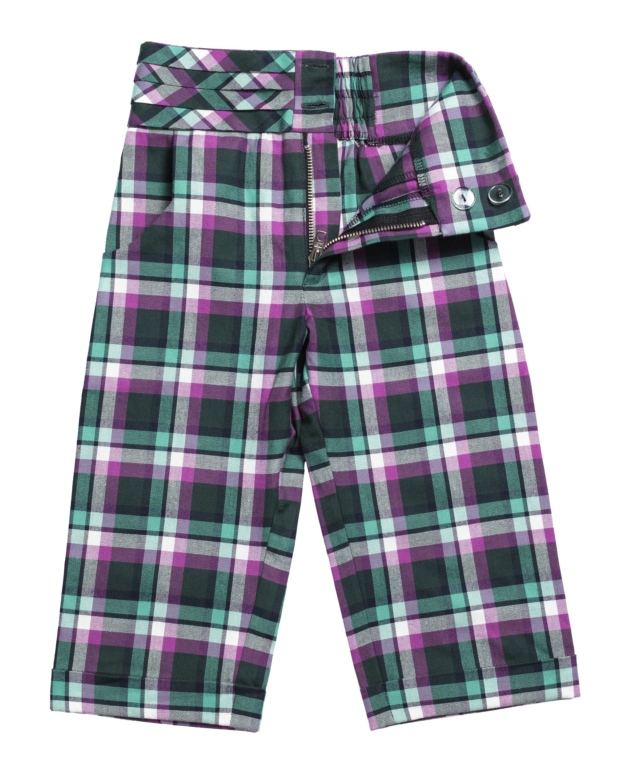 Tartan Pleated Belt Pants-0