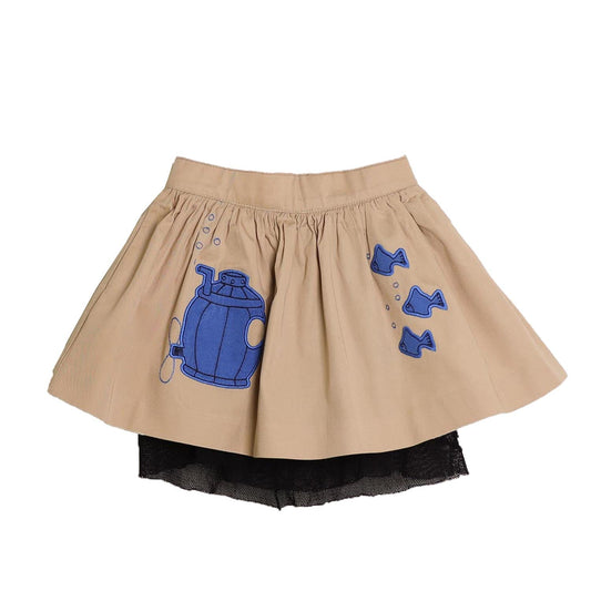 MAGIC MENDING PRELOVED Beige Cotton Skirt with Submarine, 2 years-0