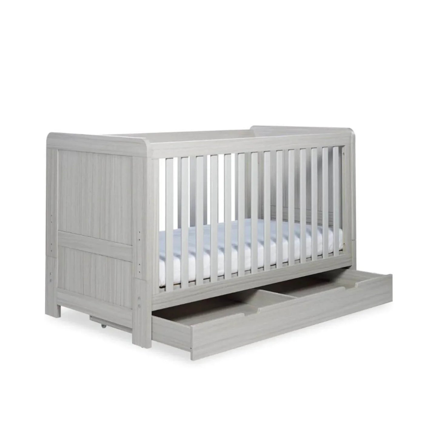 Ickle Bubba Pembrey Cot Bed & Under Drawer Ash Grey - Premium Sprung Mattress