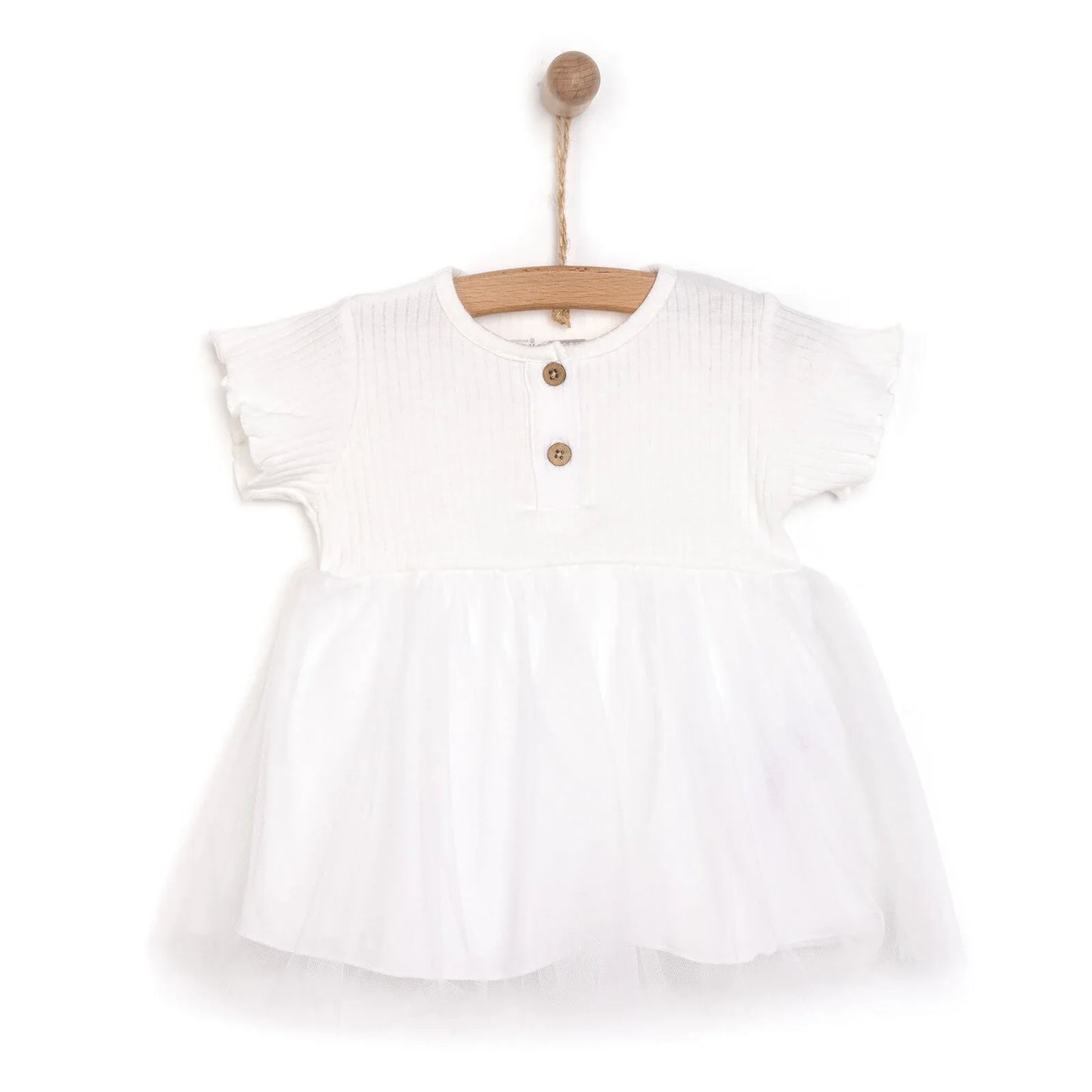 HelloBaby Newborn Girl Tulle Dress - Ecru