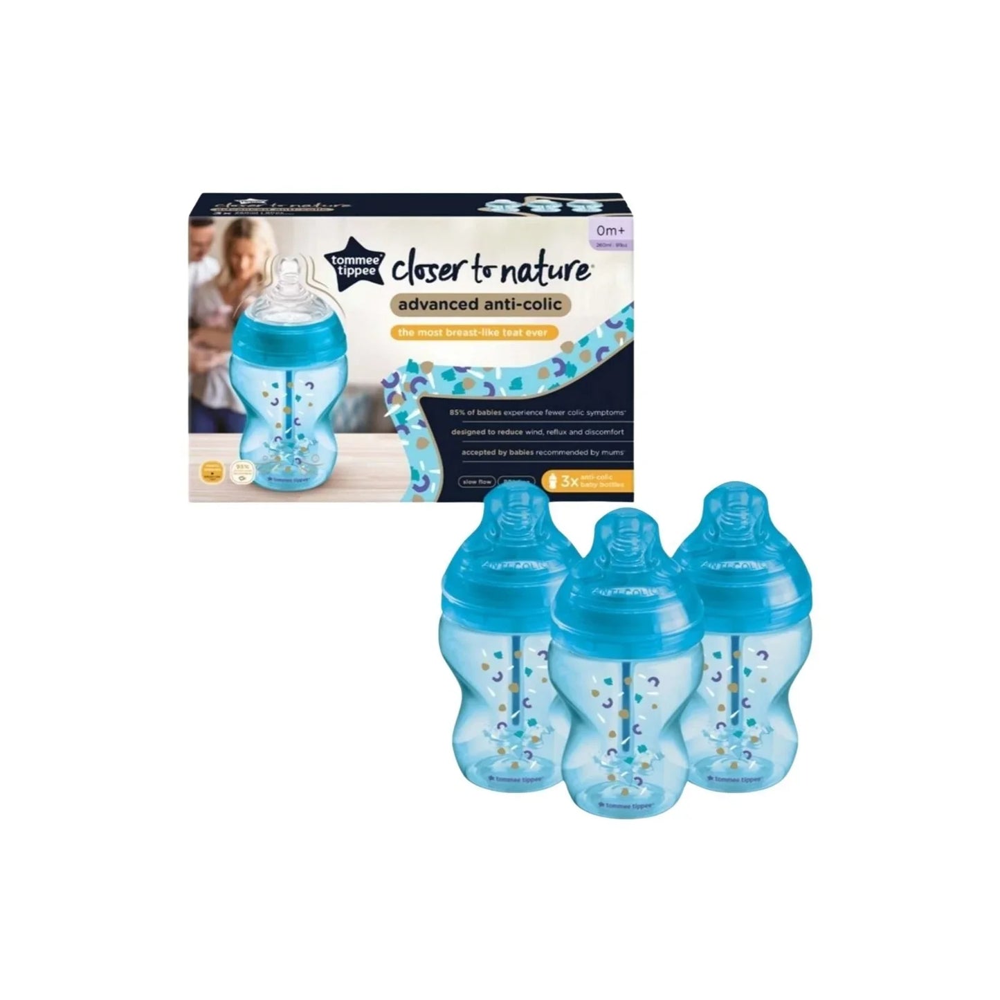 Tommee Tippee Advanced Anti-Colic Bottle Sky 260ml Pack of 3