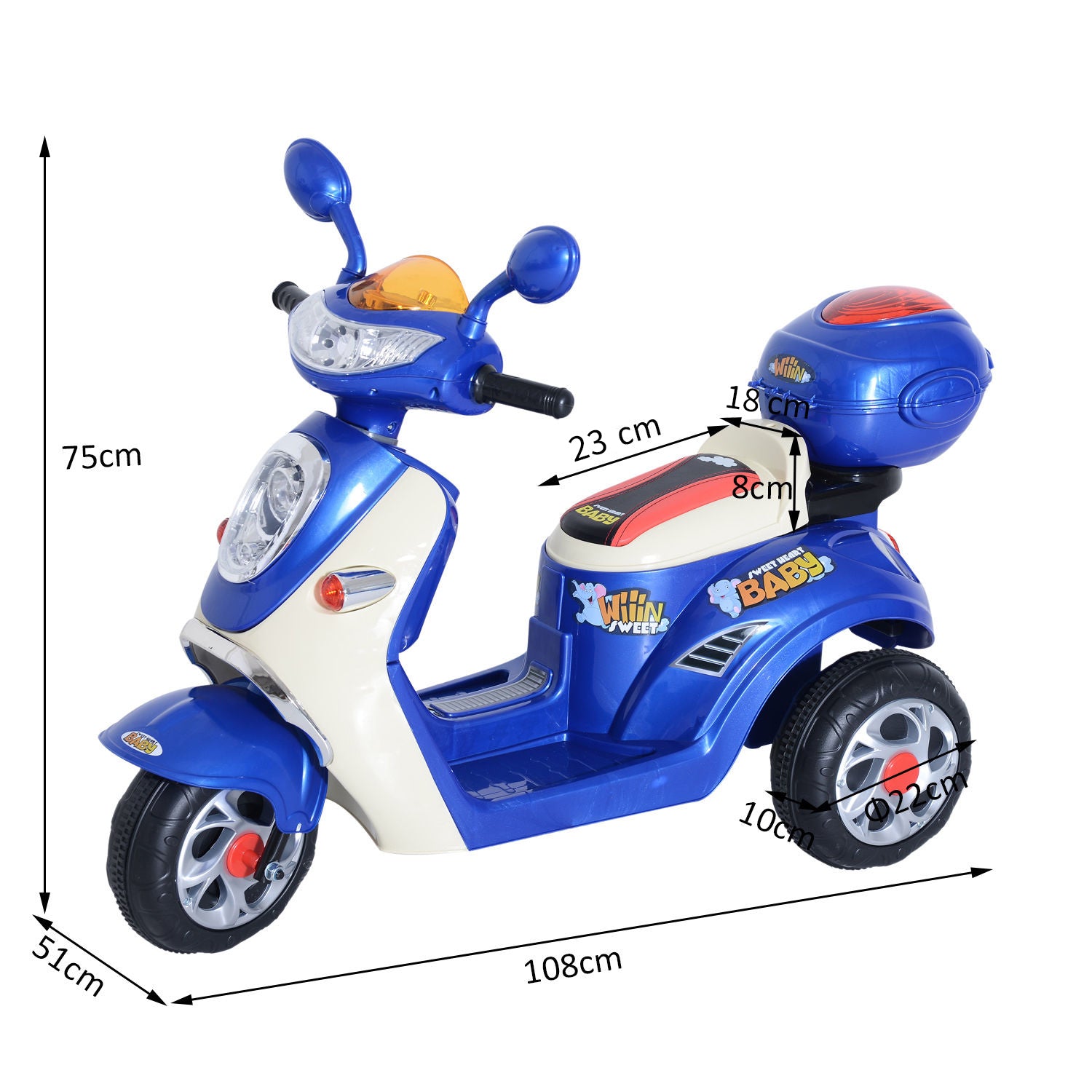 HOMCOM Electric Ride on Toy Tricycle Car-Blue-1
