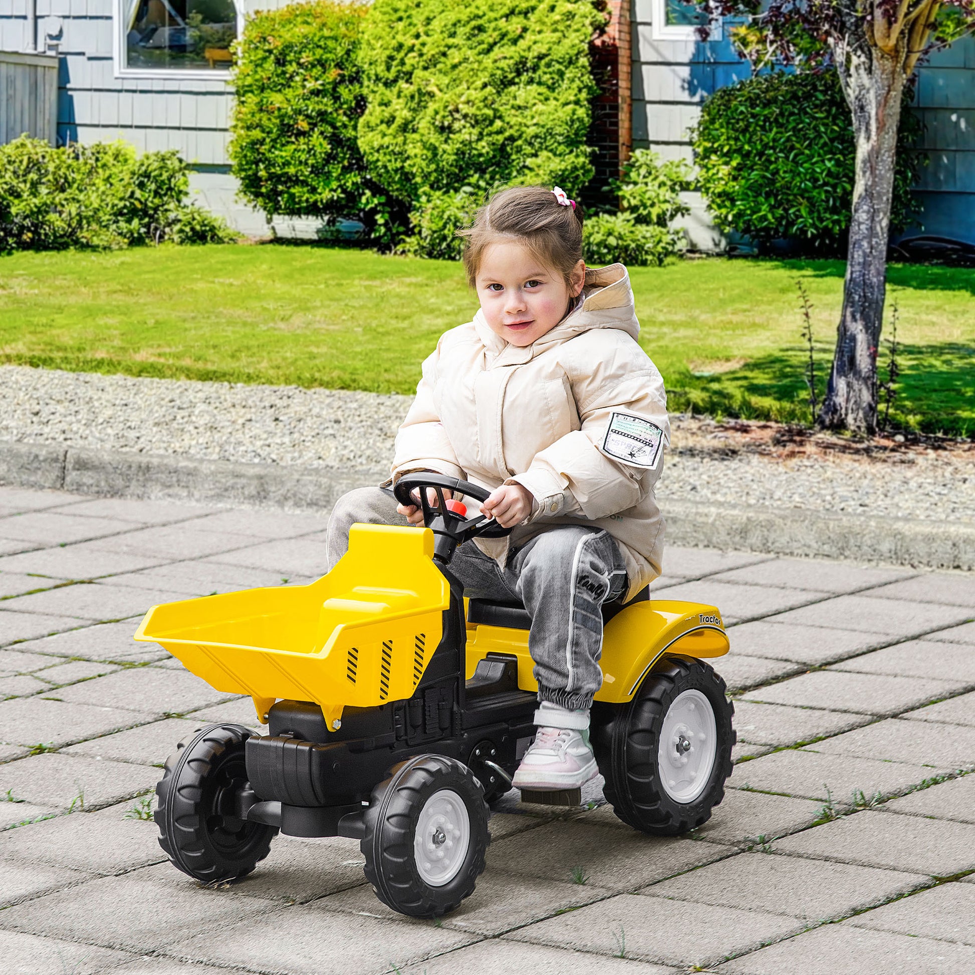 HOMCOM Kids Ride on Tractor No Power Pedal Go Kart with Manual Control Bucket for 3-6 Years Old-8