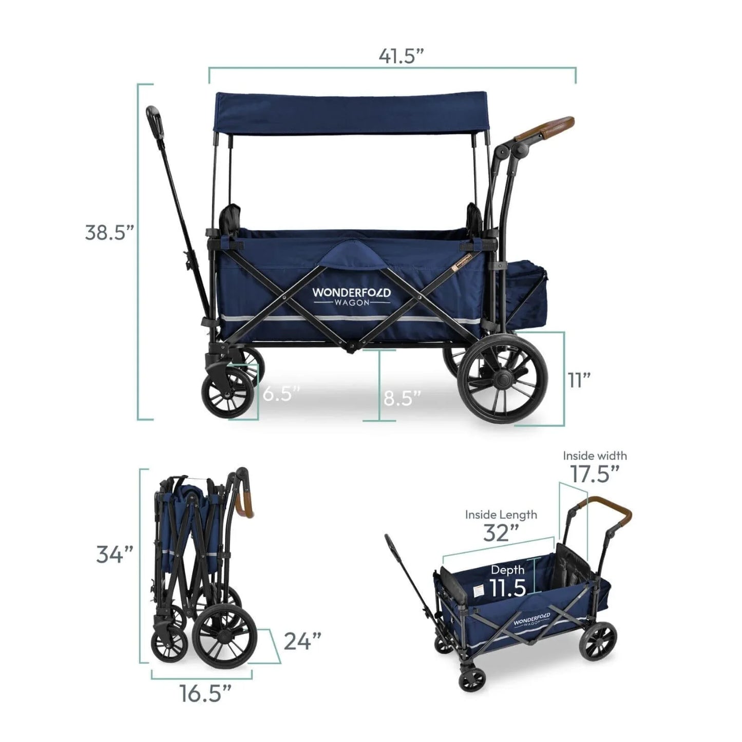 Wonderfold X2 Push & Pull Double Stroller Wagon - Midnight Blue