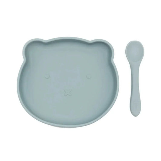 BLW Essentials Bear Plate and Spoon - Dusky Blue