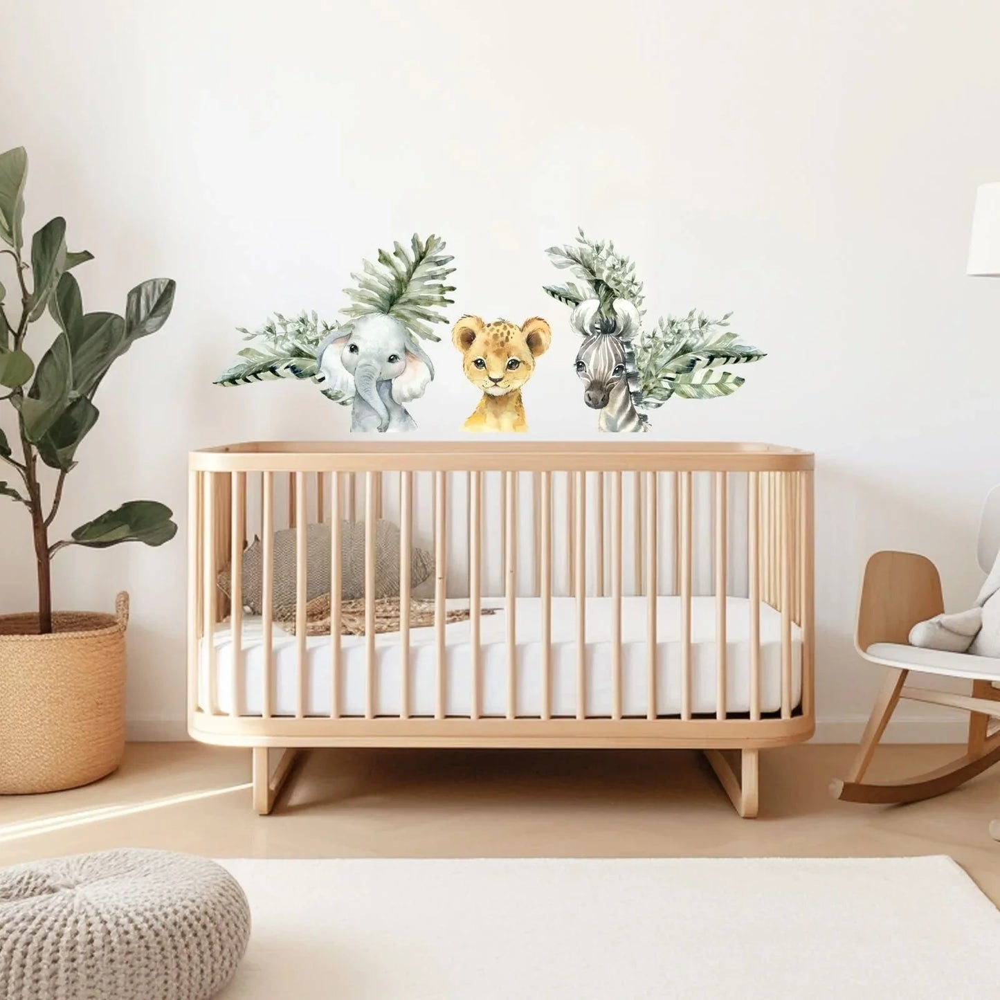 Live Vida Baby Safari Wall Sticker Leafy Elephant & Lion & Zebra 3 pcs