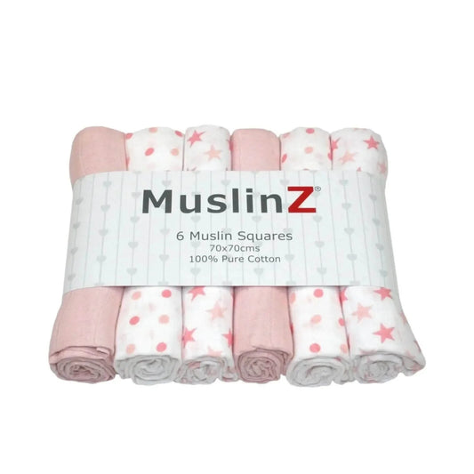 MuslinZ 6 Pack Muslin Squares 70x70cm - Pink