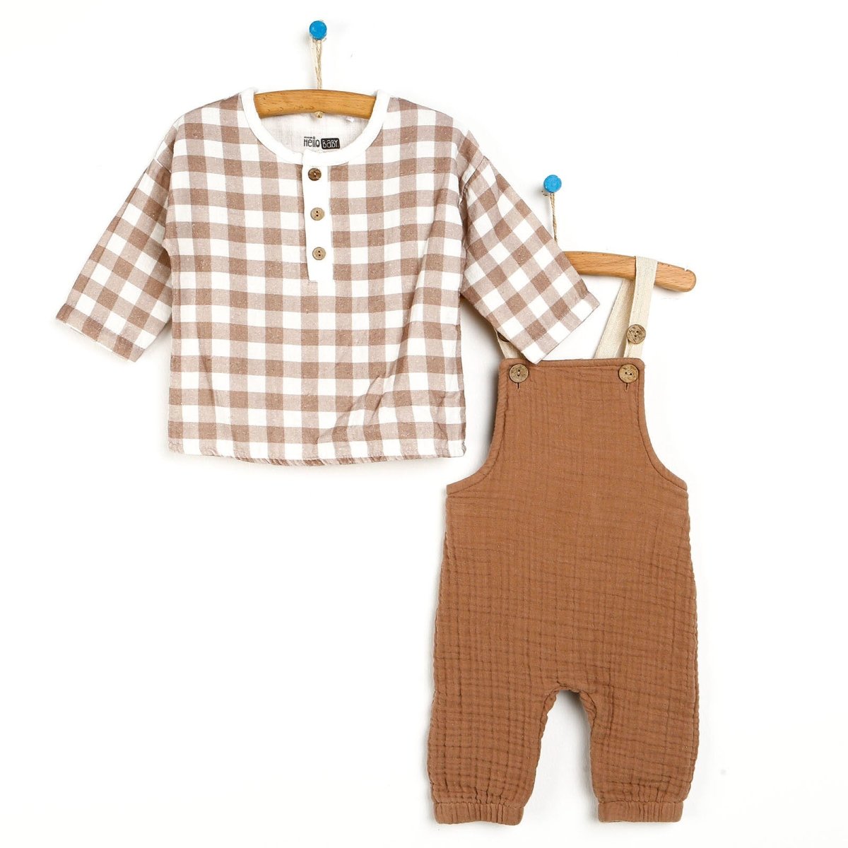 HelloBaby Newborn Muslin Overalls-Sweatshirt - Brown