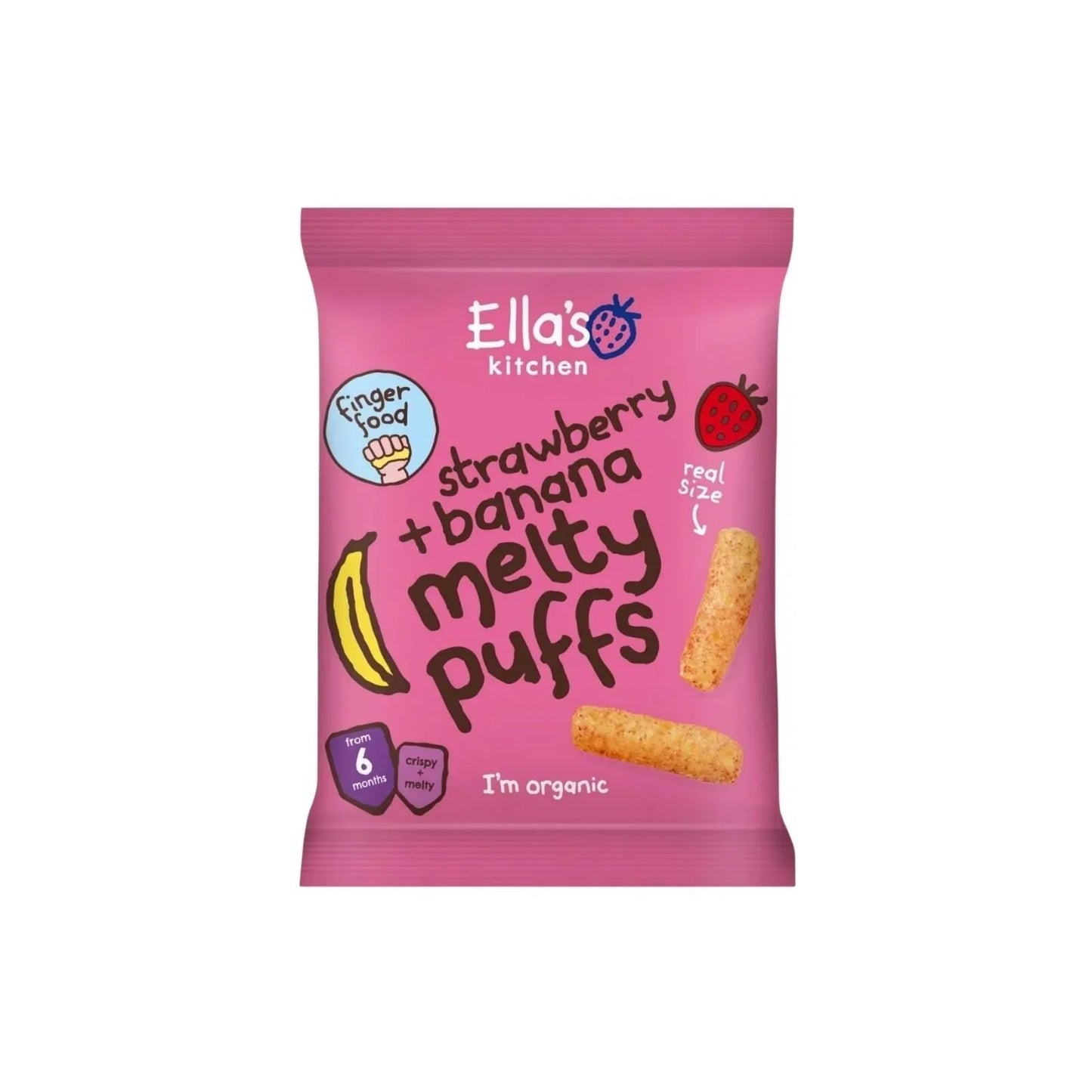 Ella's Kitchen Organic Strawberry & Banana Melty Puffs Baby Snack 6+ months 20g