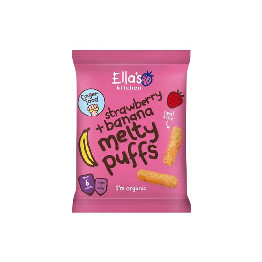 Ella's Kitchen Organic Strawberry & Banana Melty Puffs Baby Snack 6+ months 20g