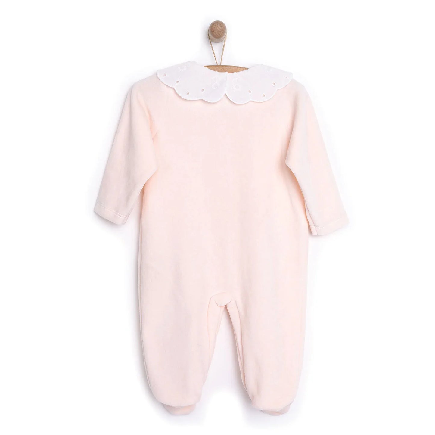 HelloBaby Newborn Unisex Embroidered Velvet Jumpsuit - Light Pink