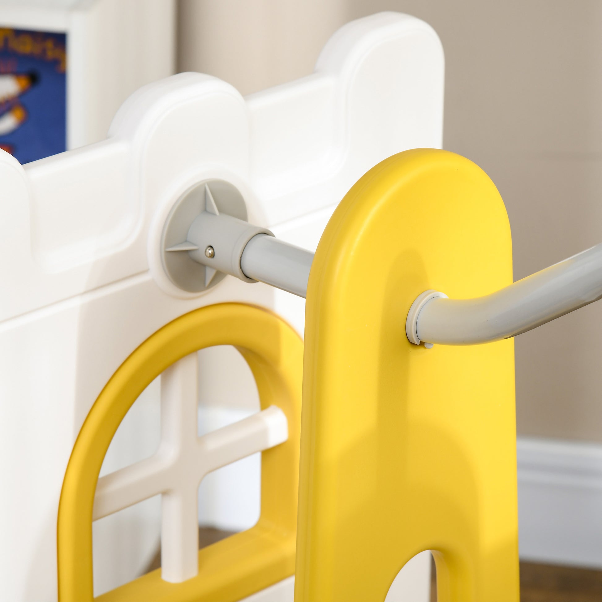 AIYAPLAY 6-in-1 Swing and Slide Set, Kids Playground with Basketball Hoop, Telescope, Storage Space - Yellow-6