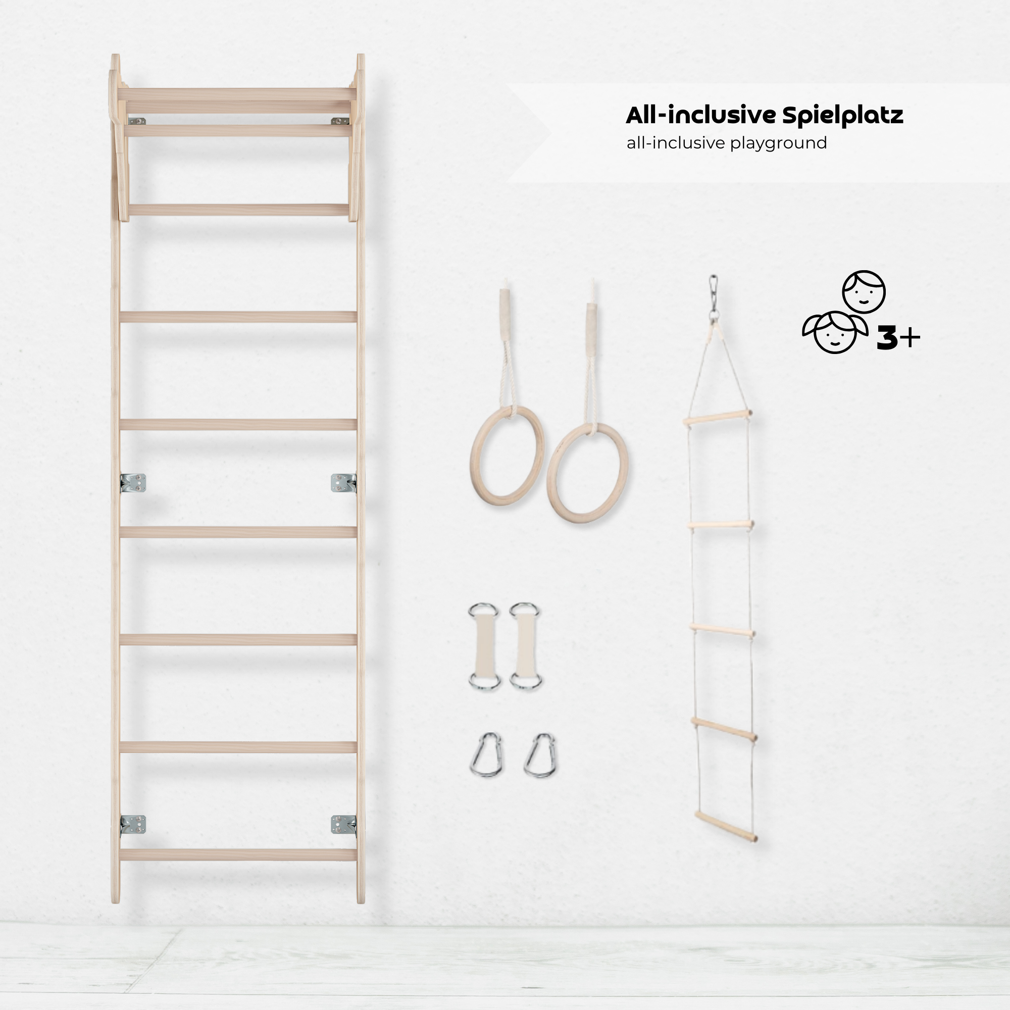 MAMOI® Children’s Gymnastic Ladder (210 cm) | Wall-Mounted Training Ladder | Rope Ladder for Kids | Wooden Indoor Playground | Gymnastic Rings | 100% ECO | Made in EU-1