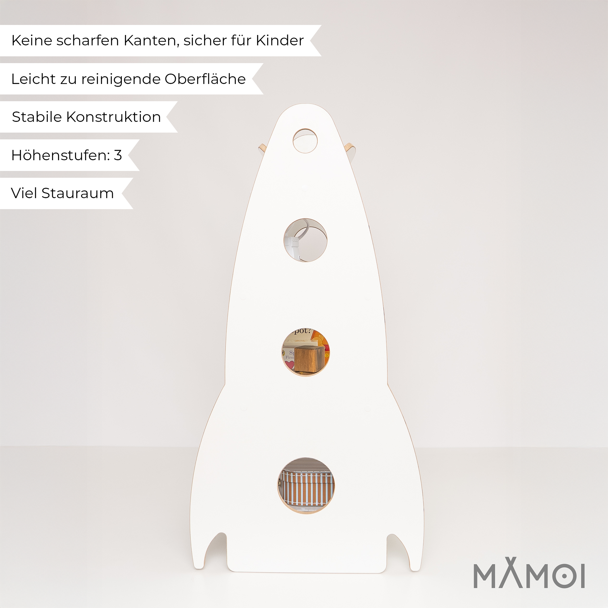 MAMOI® Children’s rocket-shaped bookshelf, wooden Montessori bookcase, kids book and toy organizer, shelf for children’s room, 100% ECO, Made in EU-1