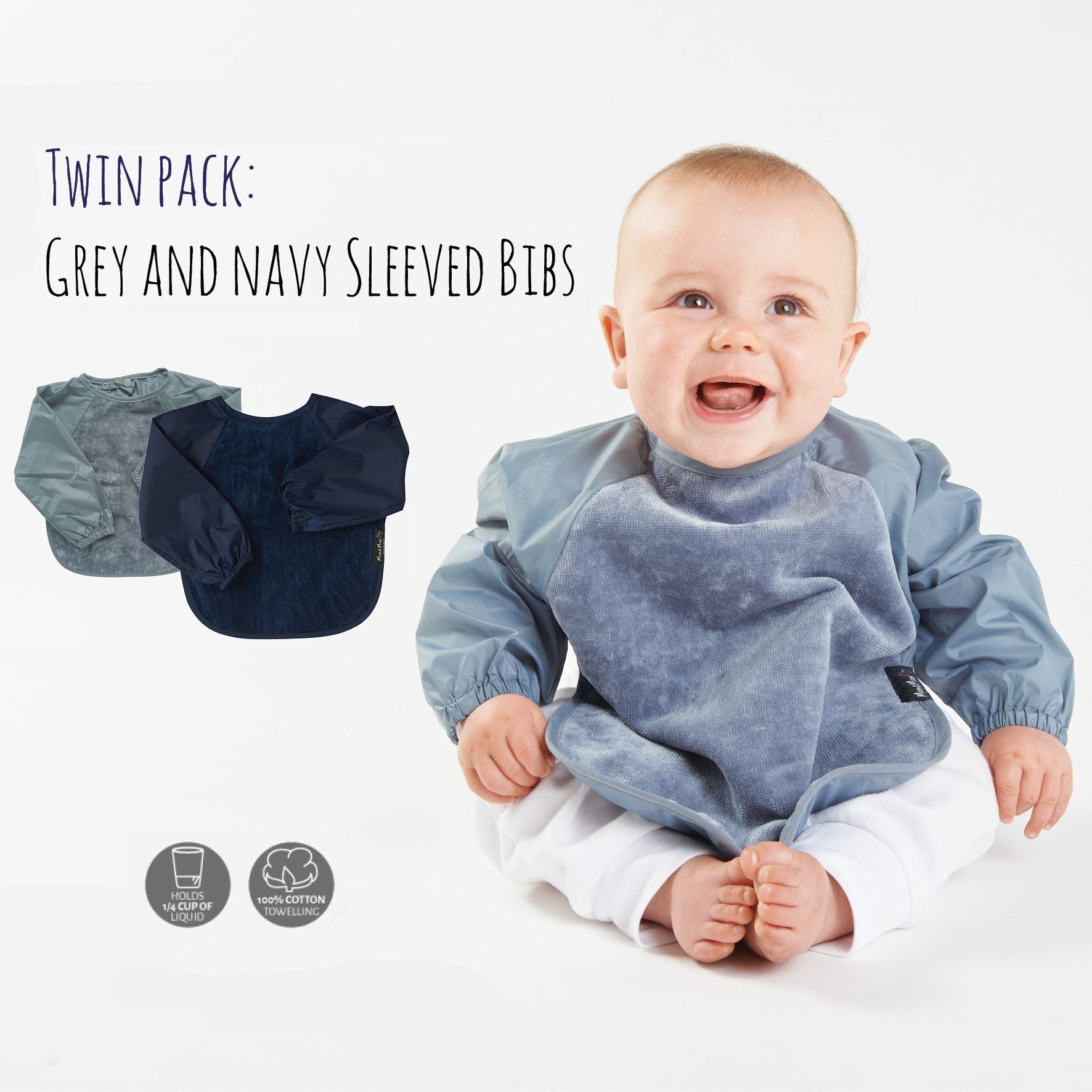 2 PACK - Mum 2 Mum Long Sleeved Wonder Bibs LARGE 18m - 3 years - Grey & Navy - mezetto Baby&More Baby&More