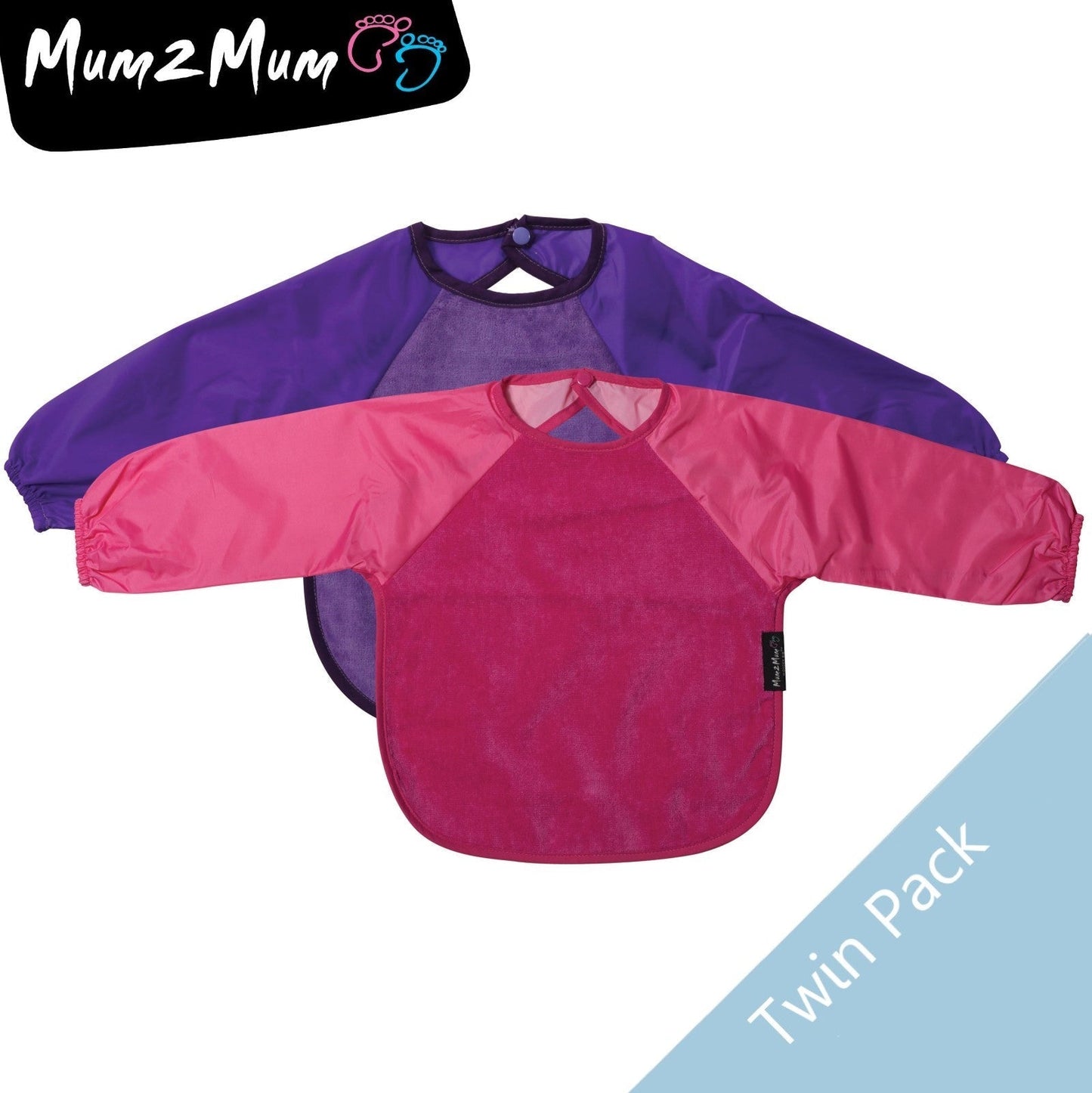2 PACK - Mum 2 Mum Long Sleeved Wonder Bibs LARGE 18m - 3 years - Purple & Cerise - mezetto Baby&More Baby&More