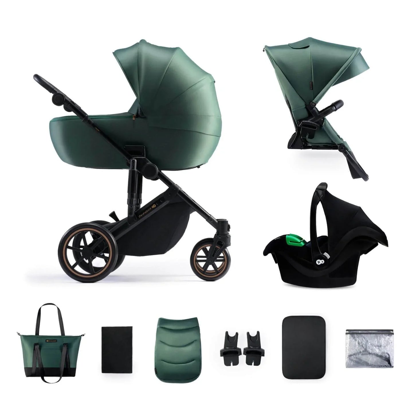 Kinderkraft 3-in-1 Mink Pro Prime 2 Travel System with Car Seat - Dark Green