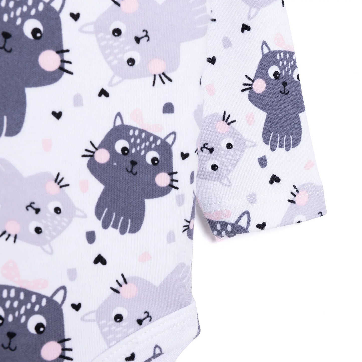 HelloBaby Girl Cat Printed Long Sleeve Bodysuit - White