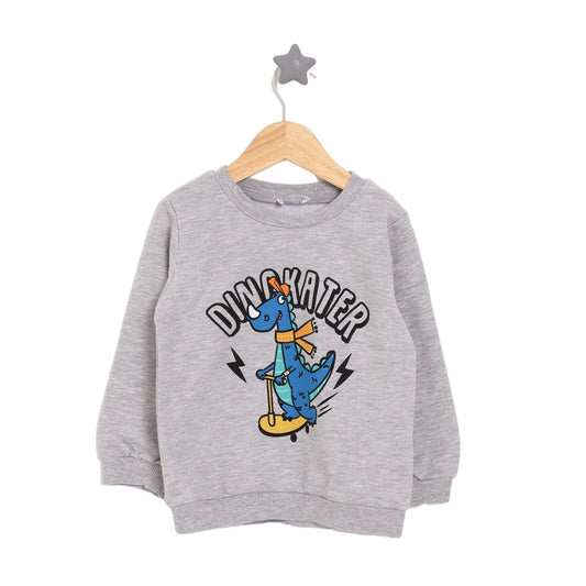 HelloBaby Basic Low Raised Dinokater Printed Sweatshirt - Grey Melange