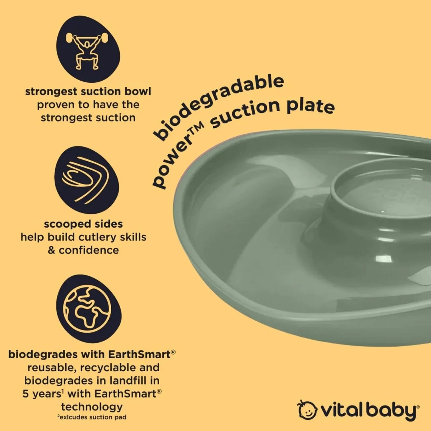 Vital Baby Nourish Power Suction Plate - Natural Moss