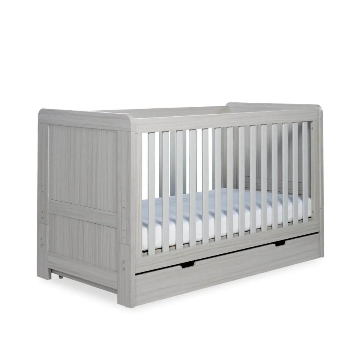 Ickle Bubba Pembrey Cot Bed & Under Drawer Ash Grey - Premium Pocket Sprung Mattress