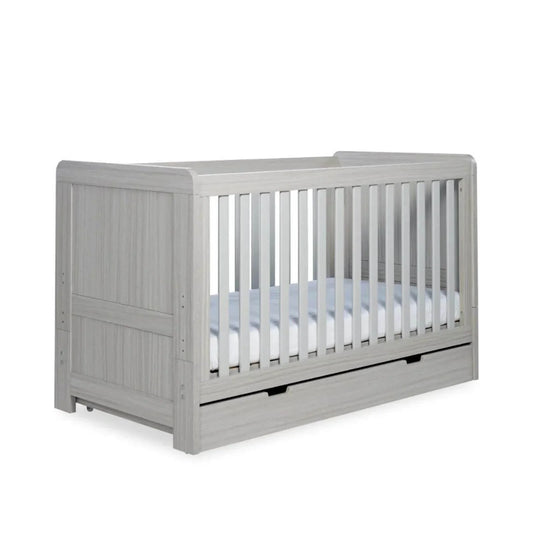 Ickle Bubba Pembrey Cot Bed & Under Drawer Ash Grey - Premium Pocket Sprung Mattress