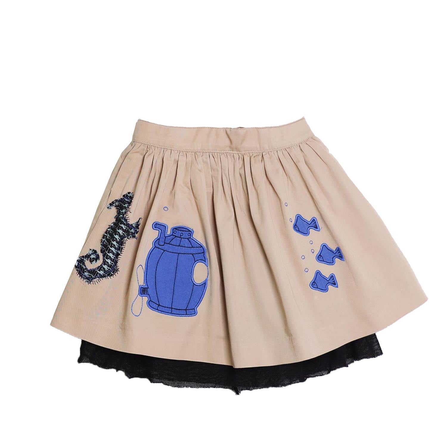 MAGIC MENDING PRELOVED Beige Cotton Skirt with Submarine, 4 years-0