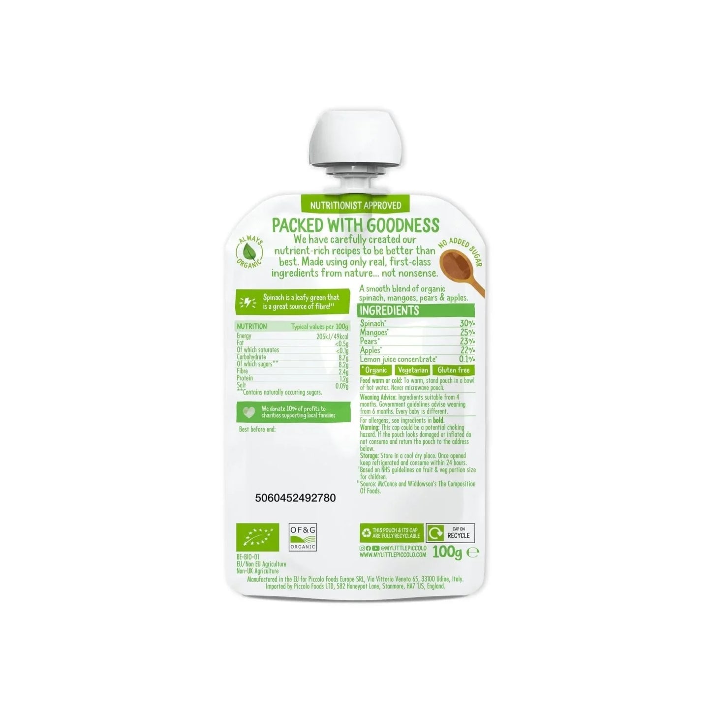 Piccolo Organic Mango Pear & Spinach 6+ months 100g