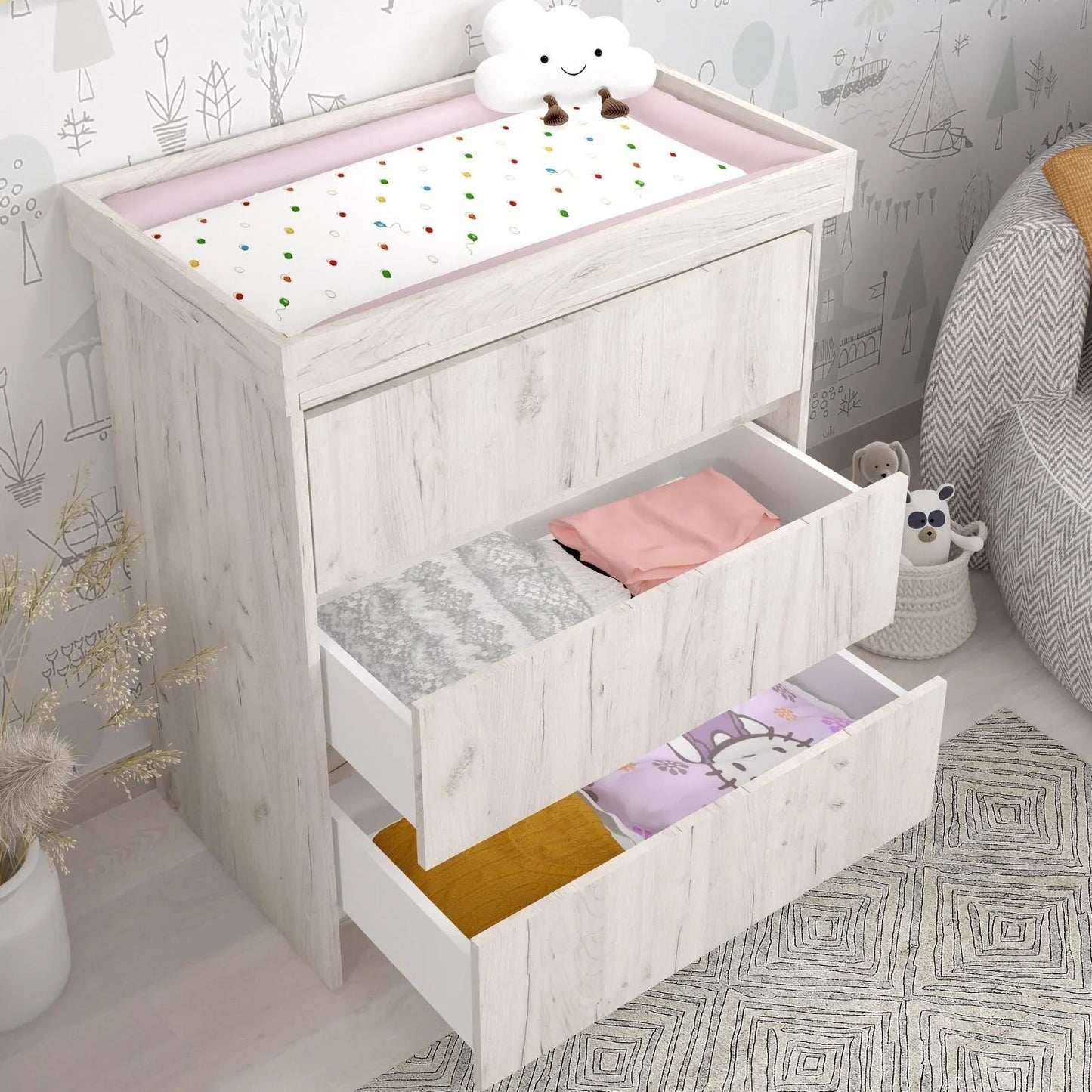 Shefa Kids 880 Baby Changing Unit - White Craft Oak