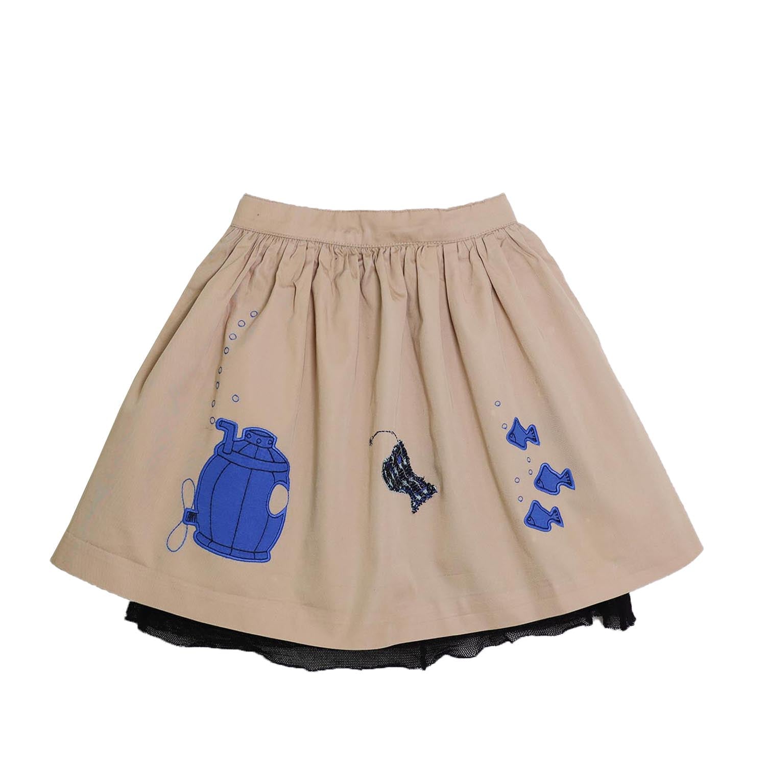MAGIC MENDING PRELOVED Beige Cotton Skirt with Submarine, 8 years-0
