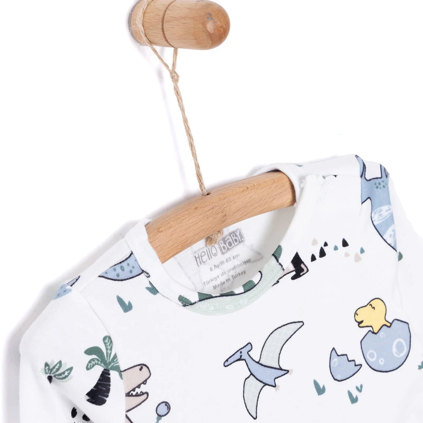HelloBaby Boy Dino Printed Long Sleeve Bodysuit - White