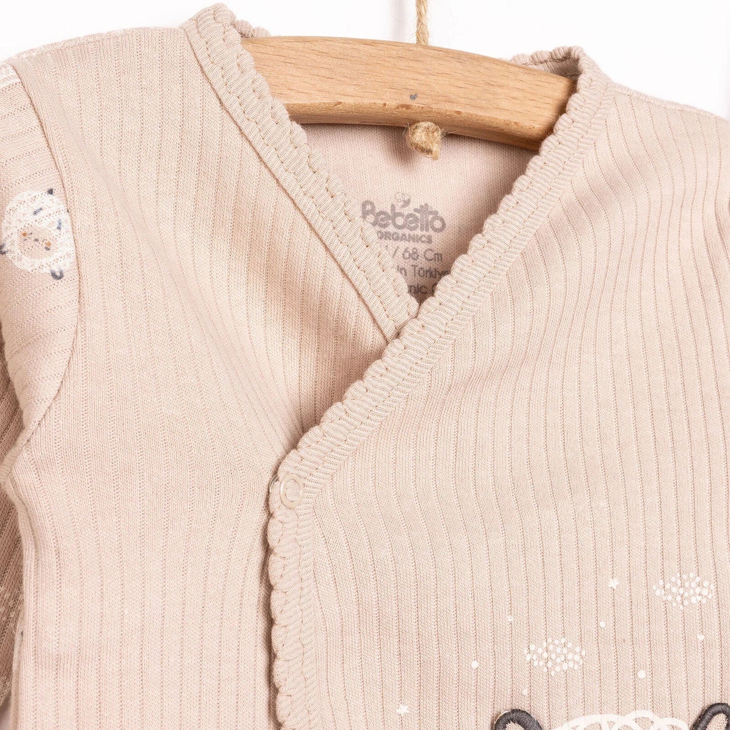 Bebetto Newborn Baby Girl Top-Footed Jumpsuit- Hat - Beige