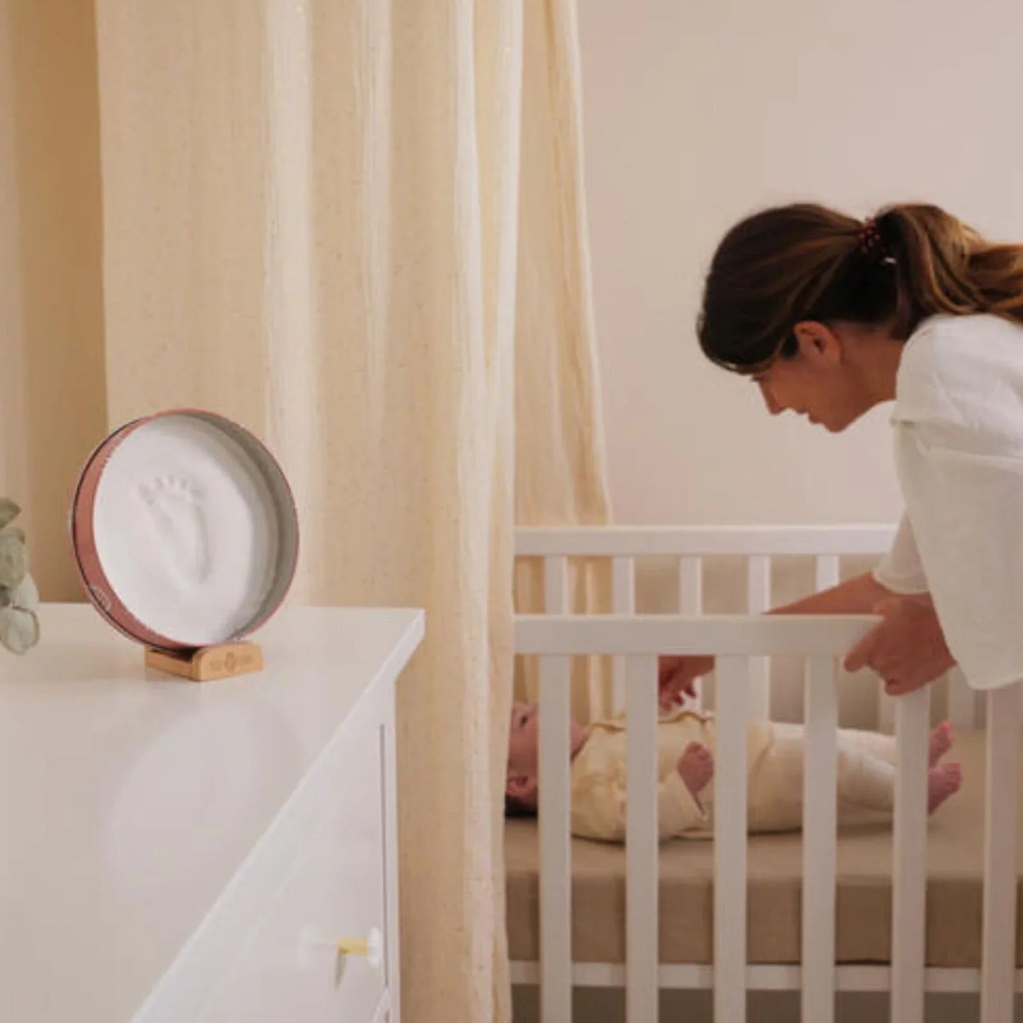 Petit Artichaut Baby Hand & Foot Imprints Round Box - Rainbow Terracotta