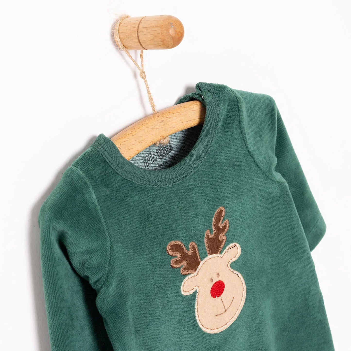 HelloBaby Newborn Unisex Embroidered Velvet Rompers - Green