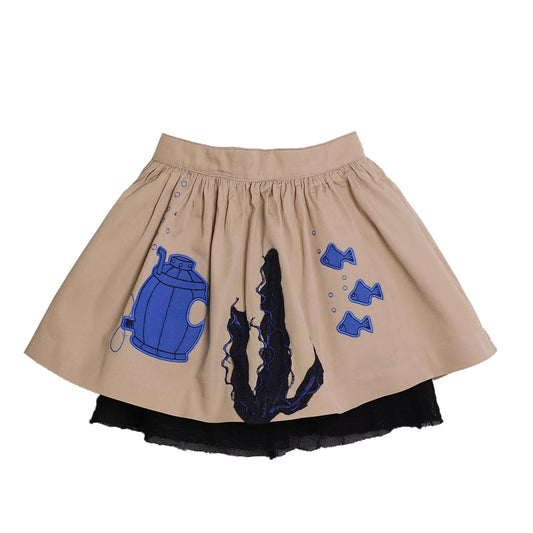 MAGIC MENDING PRELOVED Beige Cotton Skirt with Submarine, 4 years-0