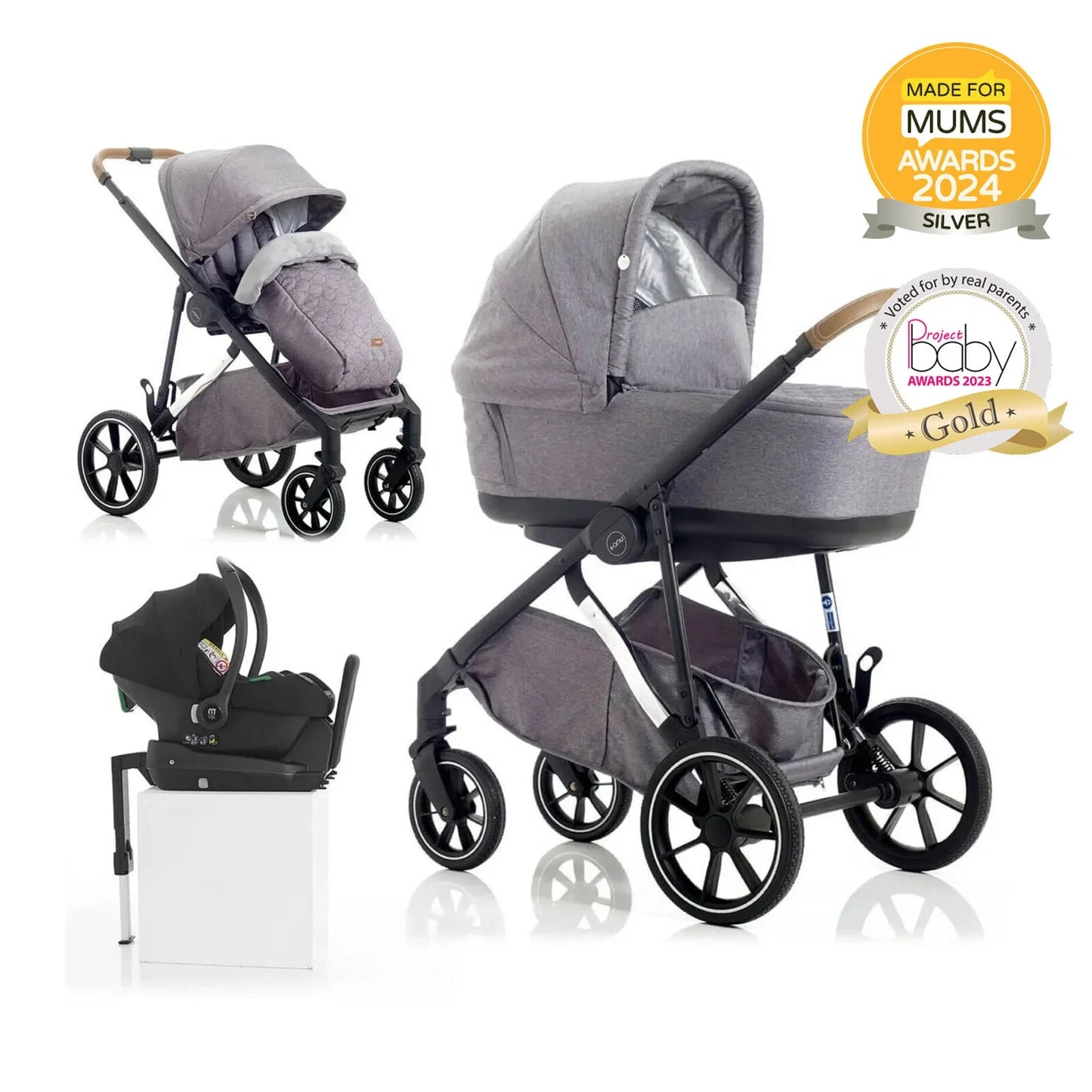 Mee-Go UNO Plus 3-in-1 with ISOFIX Base Travel System - Grey/Chrome