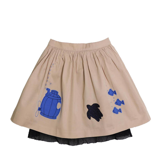 MAGIC MENDING PRELOVED Beige Cotton Skirt with Submarine, 8 years-0