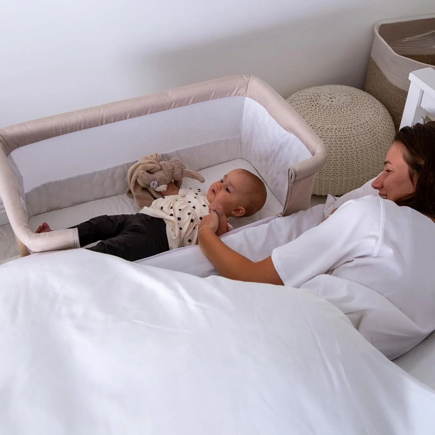 Red Kite Rockabye Bedside Crib - Oatmeal