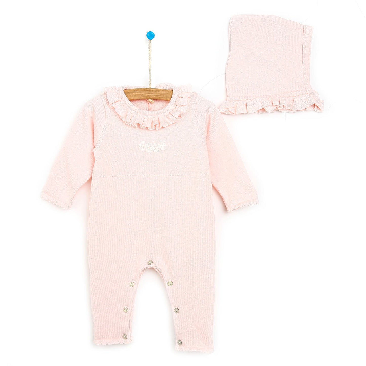 HelloBaby Newborn Knit Ruffled Jumpsuit - Salmon