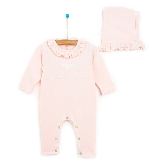 HelloBaby Newborn Knit Ruffled Jumpsuit - Salmon