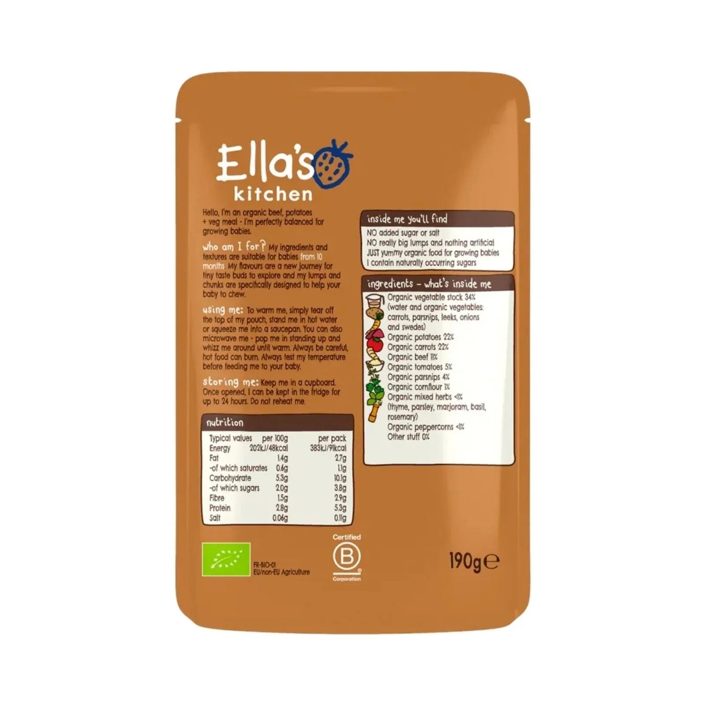 Ella's Kitchen Organic Beef Stew with Potatoes Baby Food Pouch 10+ months 190g
