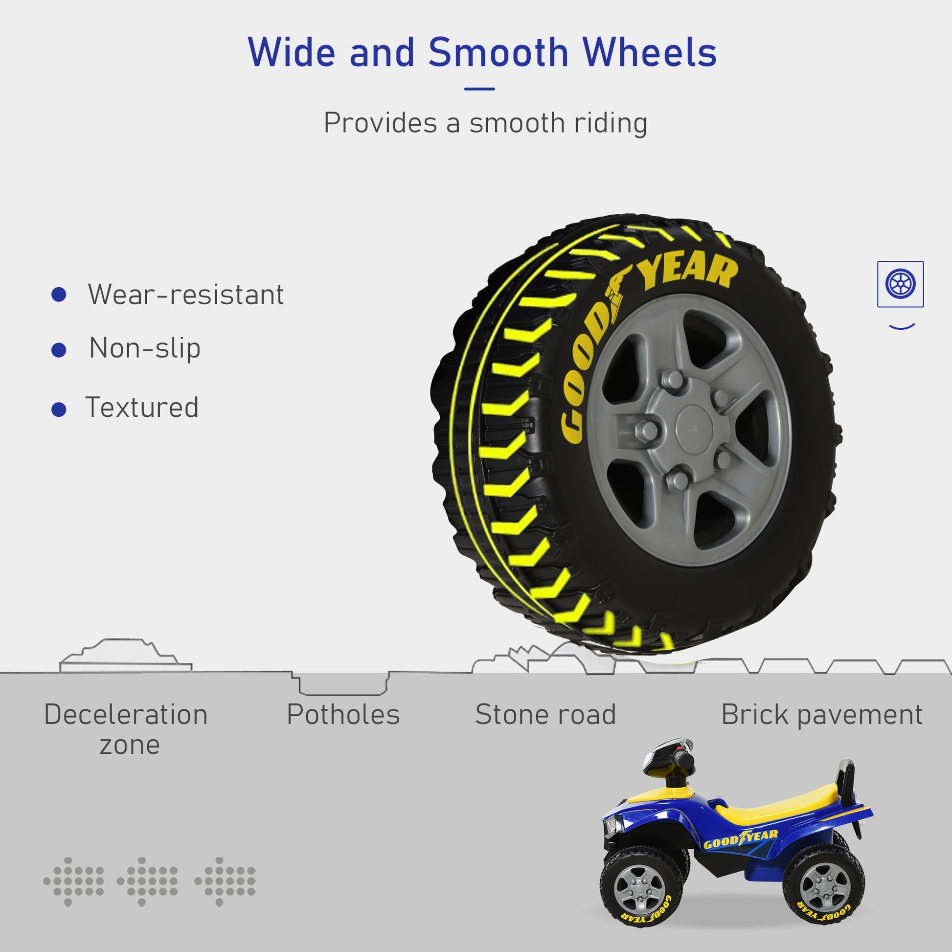 Kids Quad Bike Walker with Engaging Sound Effects, Sturdy PP Construction, Vibrant in Yellow & Blue | HOMCOM-3