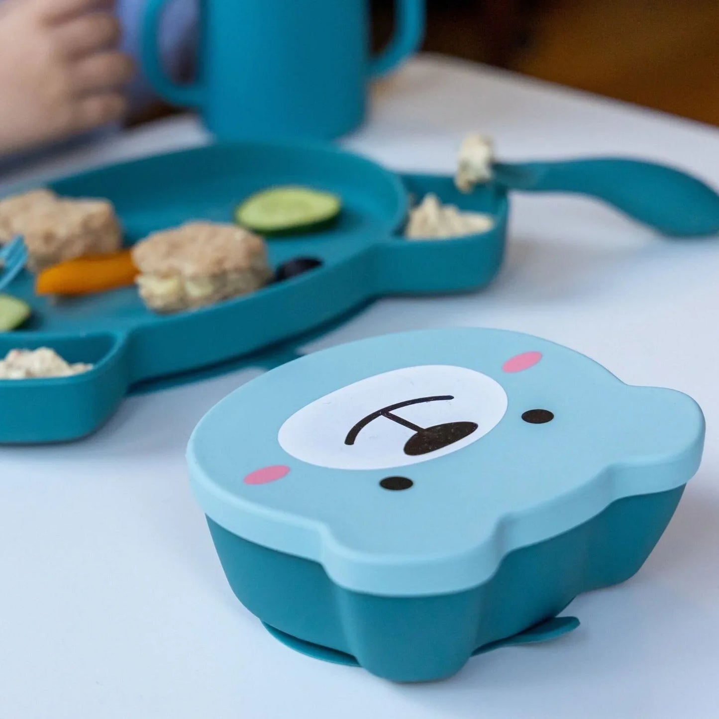 TUM TUM Silicone Weaning Bowl & Spoon Set Boris Bear - Blue