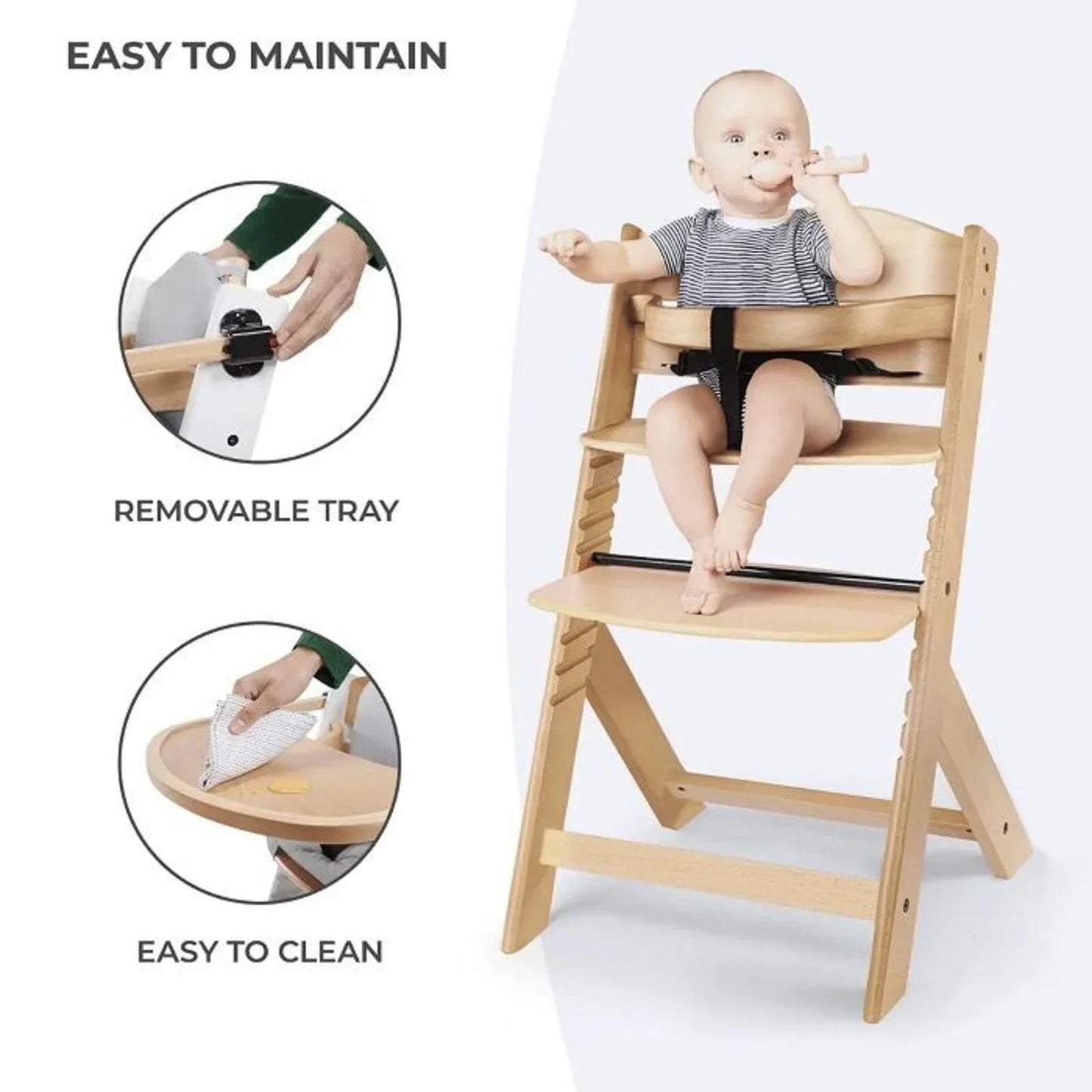 Outlet - Kinderkraft Enock Wooden Highchair - Wooden White