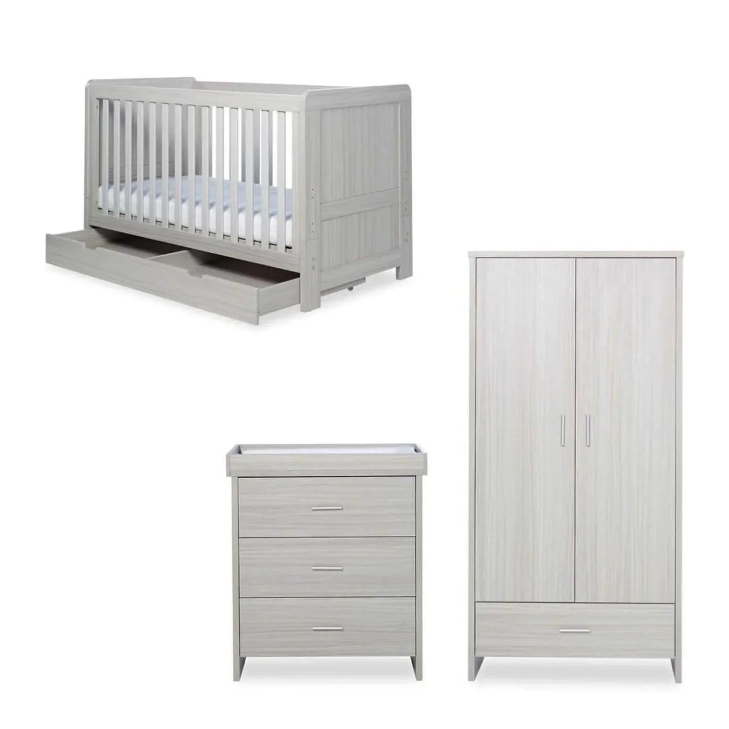 Ickle Bubba Pembrey Furniture Set Under Drawer Ash Grey 3 pcs - Premium Sprung Mattress