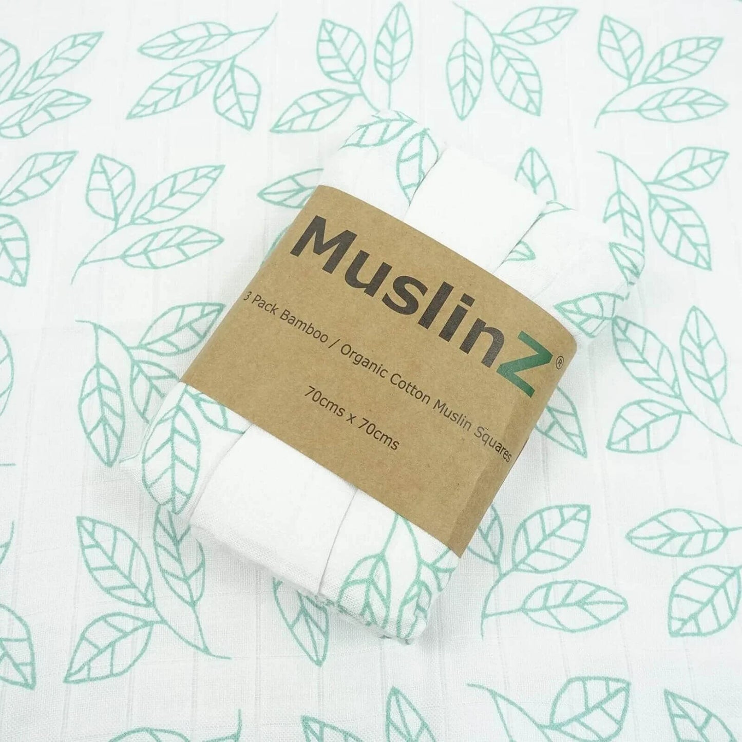 MuslinZ Bamboo/Organic Cotton Muslin Squares 70x70cm Pack of 3 - Aqua Leaf