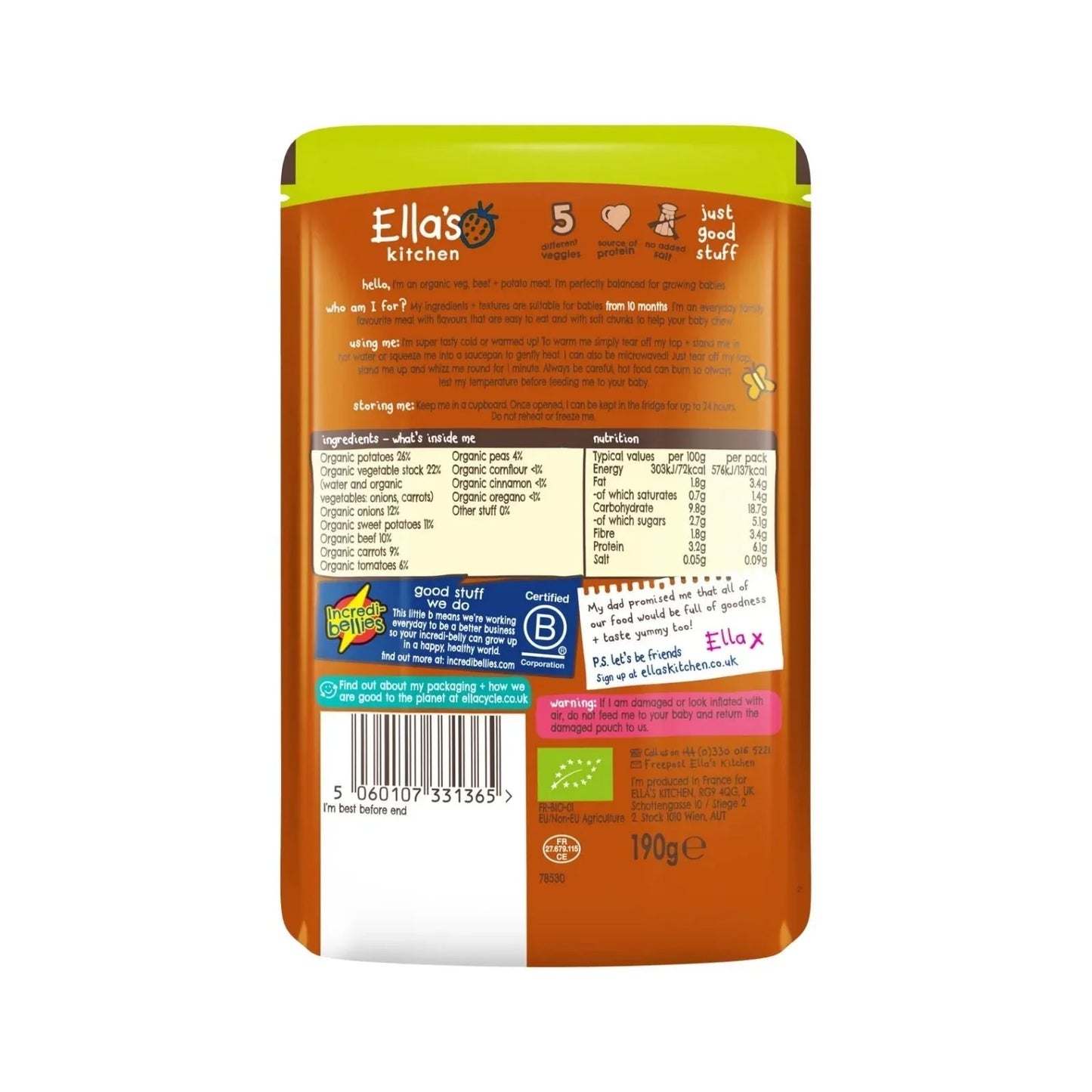 Ella's Kitchen Organic Cottage Pie Baby Food Pouch 10+ months 190g