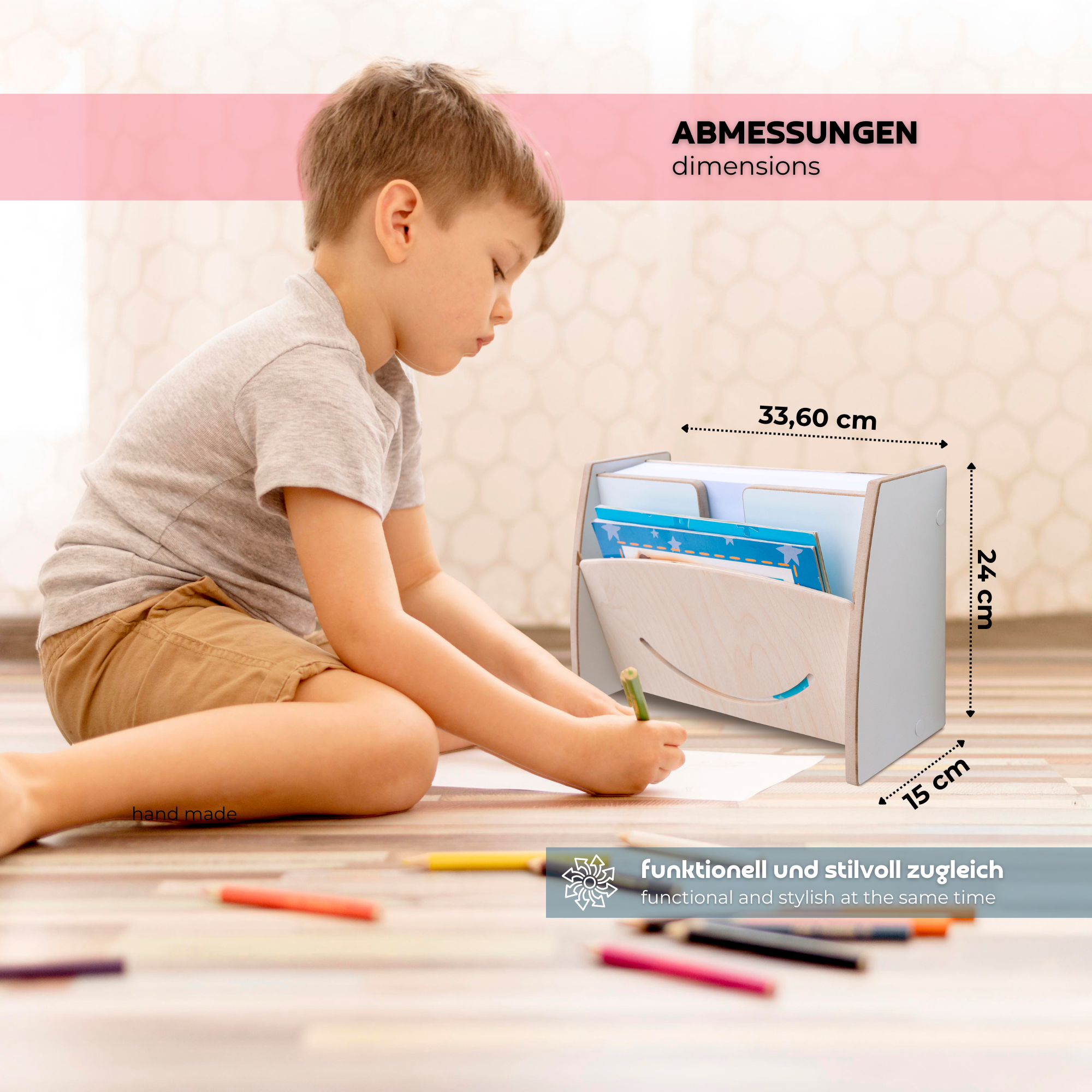 MAMOI® Wooden Paper Organizer A4 – Wall-Mounted or Desktop Use | Paper Holder for Kids, Office & School | Sustainable Document Tray for Printer Paper, Drawing Paper & Notes-2