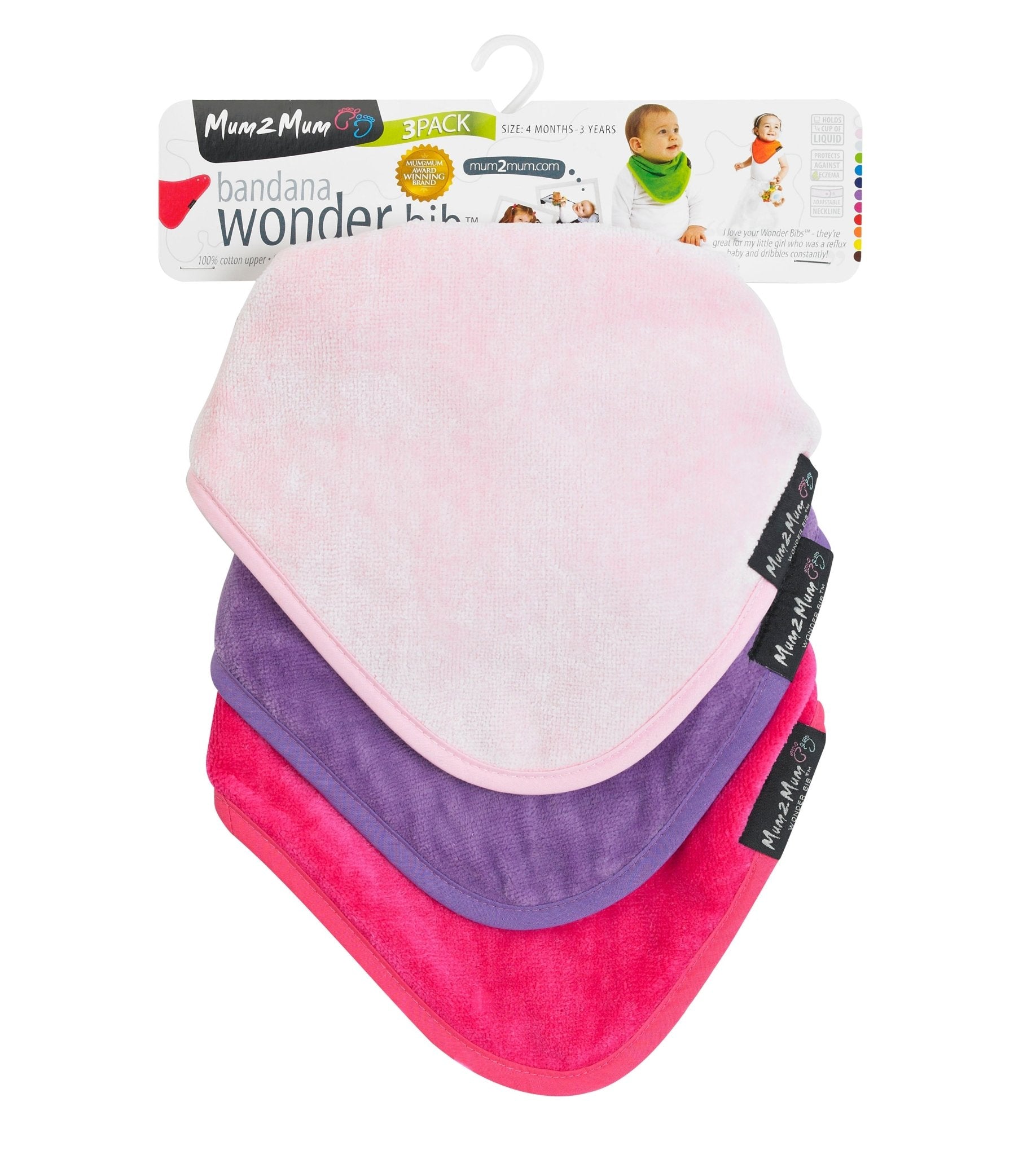 3 PACK - Mum 2 Mum Bandana Style Baby Bibs - Cerise / Purple / Baby Pink - mezetto Baby&More Baby&More